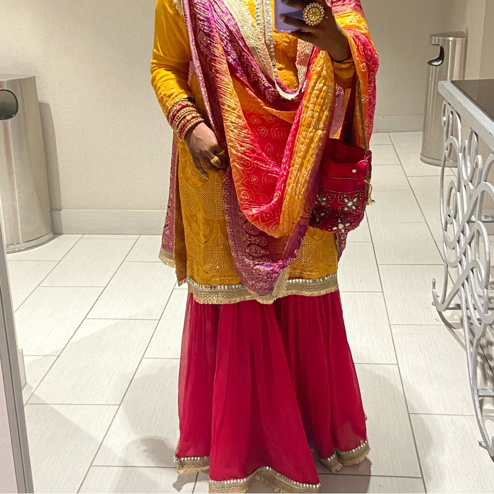 Indian Bollywood Gharara Set Salwar Embroidery Yellow